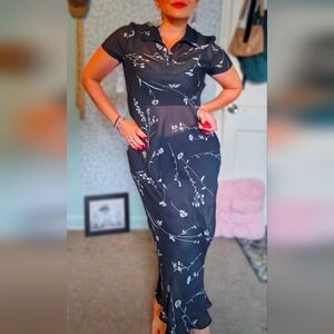 Sheer Long Black & White Dress with sleeves